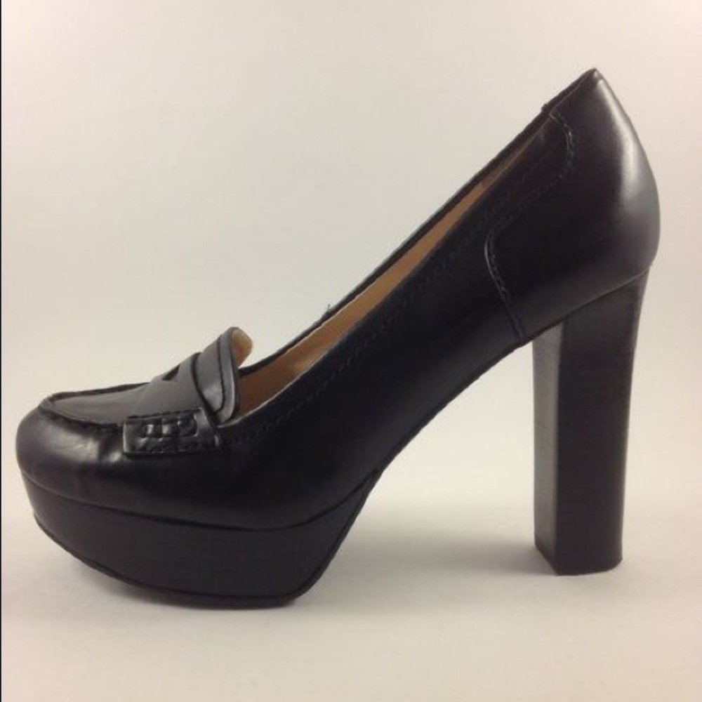 Marc Fisher black platform penny loafers